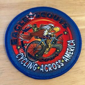 EAGLE SCOUTS CYCLING ACROSS AMERICA Badge Patch Round 4” Eagle On Bike RARE